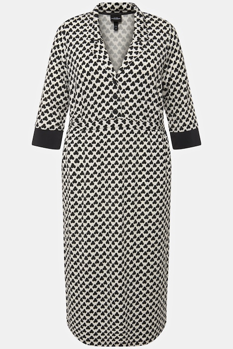 Slinky-Midikleid, Reverskragen, V-Ausschnitt, 3/4-Arm