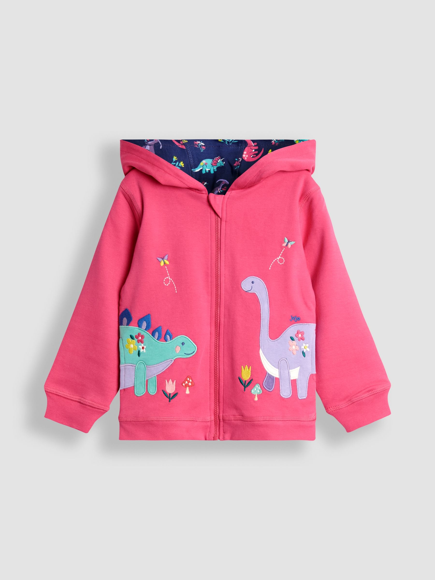 Fuchsiaroze dino - JoJo Maman Bébé - Omkeerbare hoodie met applicatie