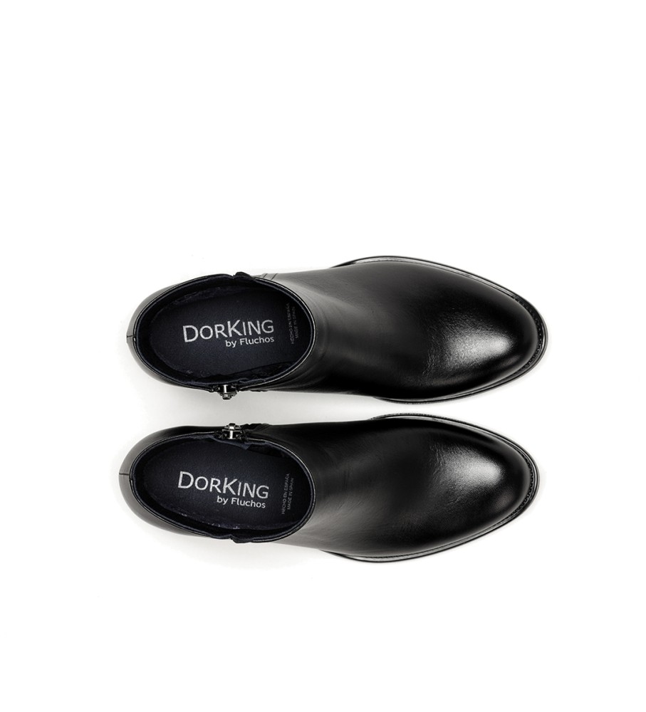 Botas de cano curto Dorking by Fluchos Chiara em couro preto - Salto de 5 cm -