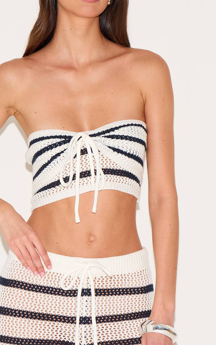 Bleu Marine Haut Bandeau En Crochet À Rayures