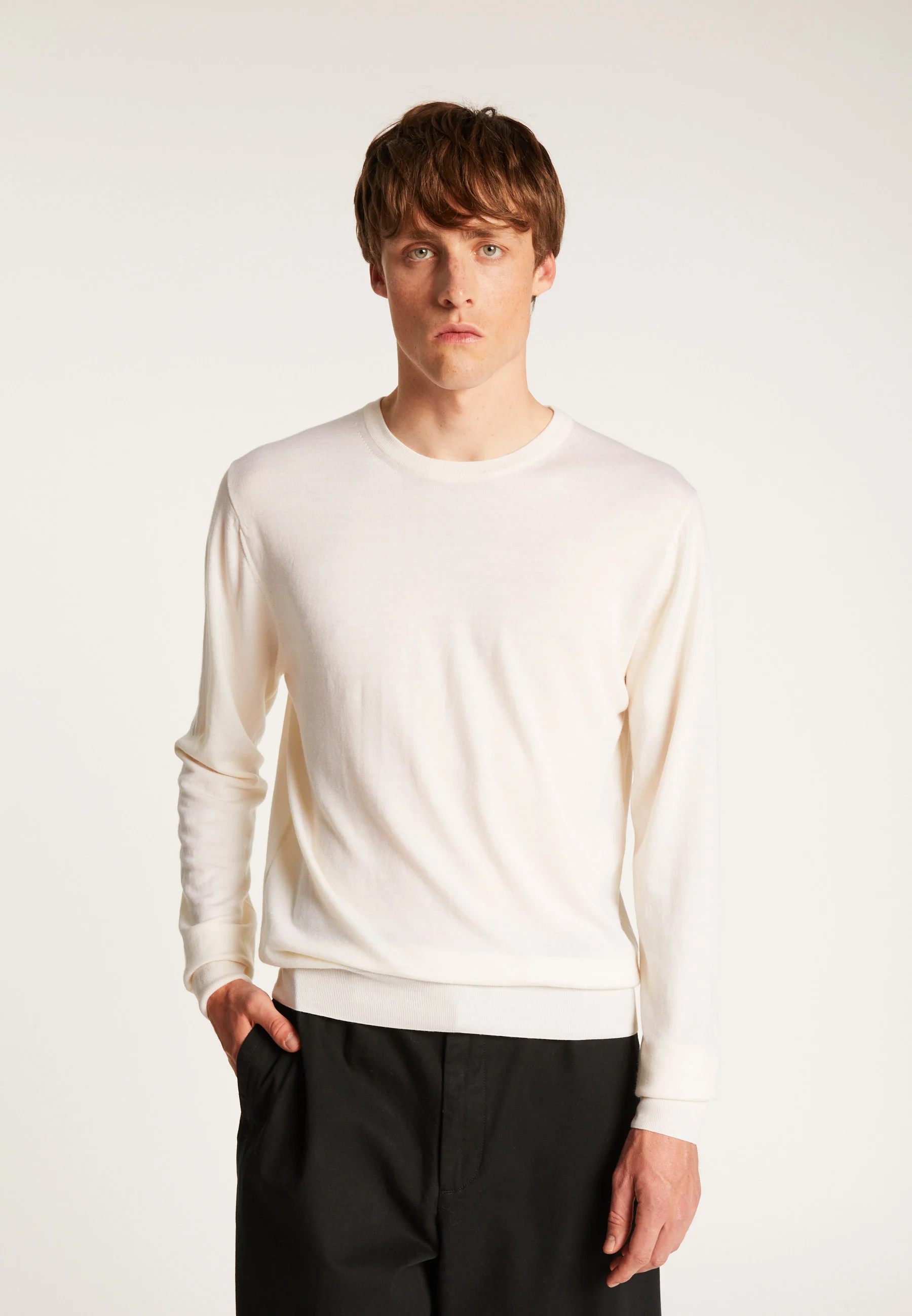 EDDIEAH24 - Pull col rond en laine mérinos | Blanc