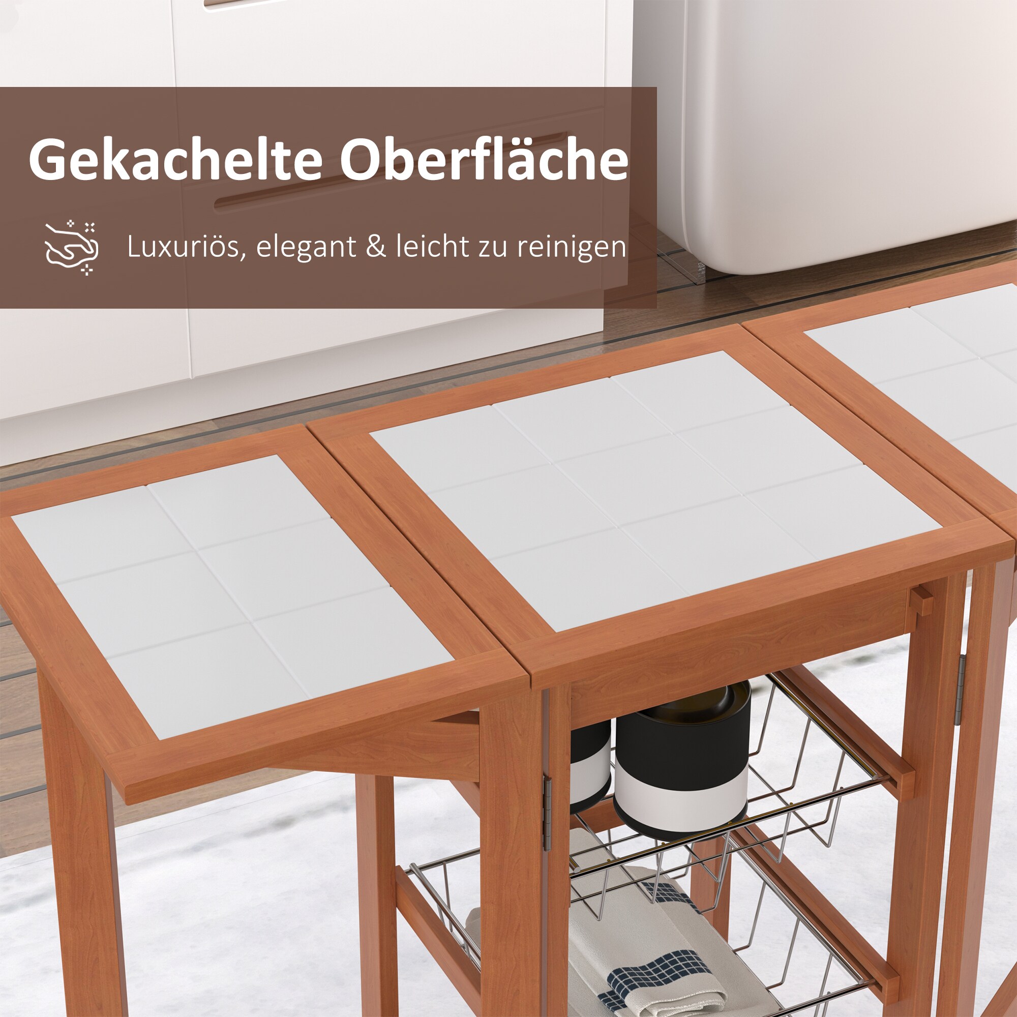 HOMCOM Servierwagen mit Schubladen natur 92 x 37 x 75 cm (LxBxH)