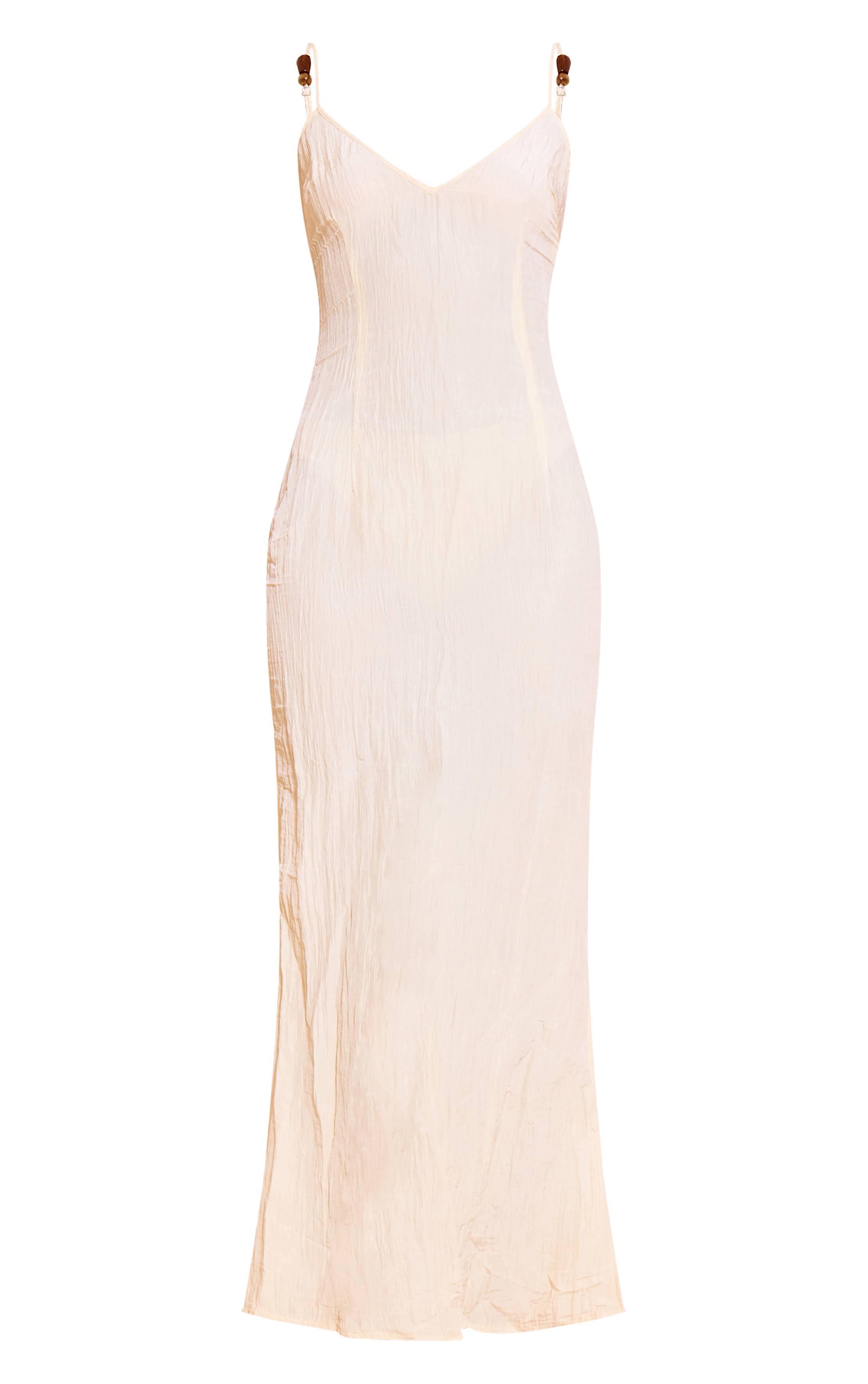 Naturel Robe Longue À Bretelles Avec Détails De Perles Texturées