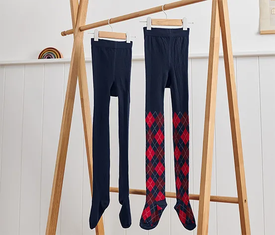 2 Kinder-Strumpfhosen mit Argyle-Muster