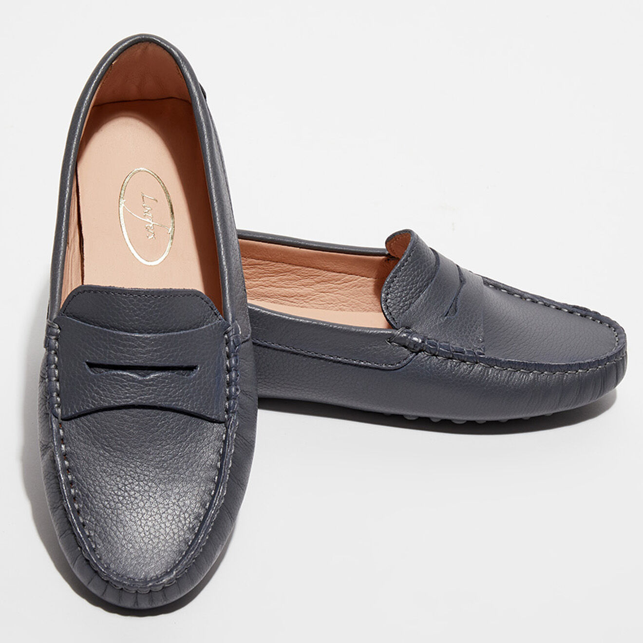 Loafers Mocassins en Cuir grainé Jade gris foncé