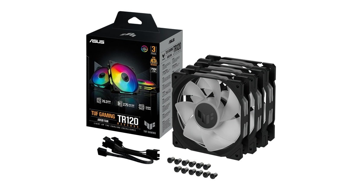 ASUSTUF Gaming TR120 ARGB Reverse case fans  (Zwart, 3 stuks, 120 x 120 x 25 mm)