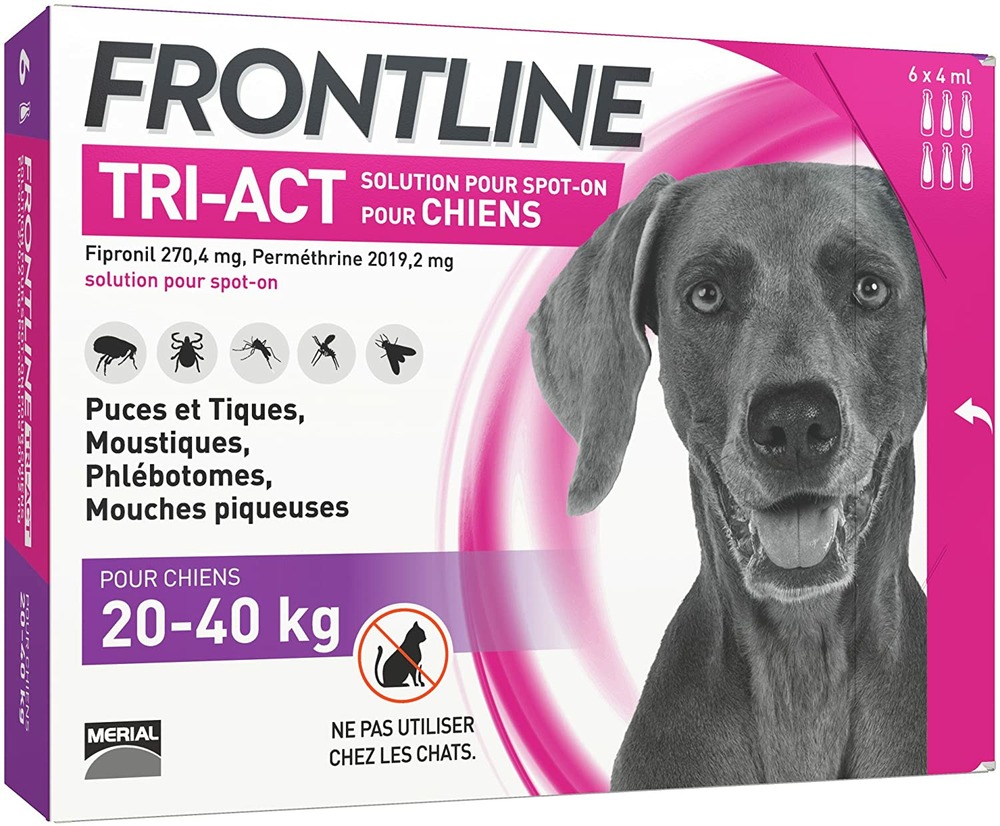 Tri-act chien anti-puces et anti-tiques chien 6 pipettes de 20 à 40kg l