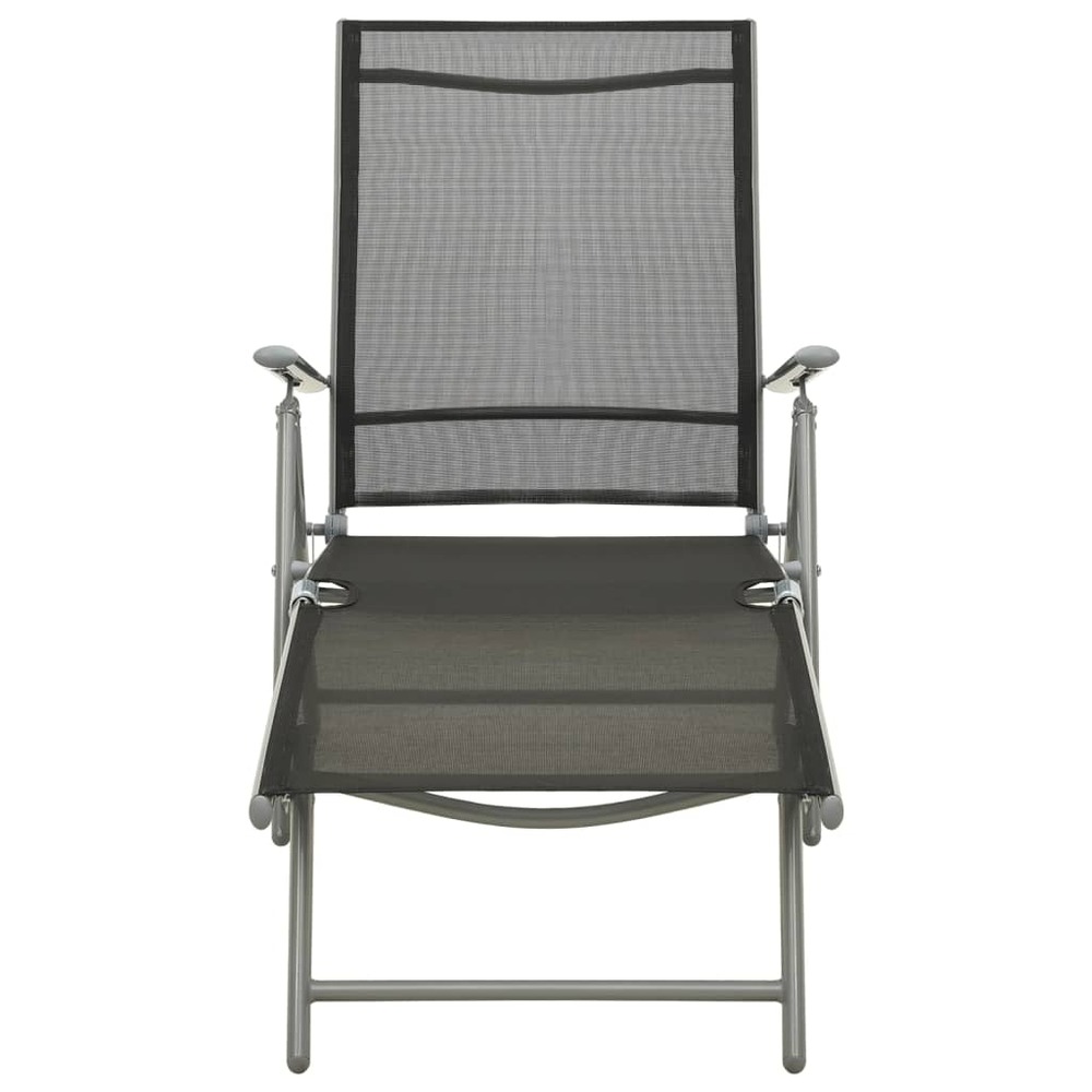 Transat chaise longue bain de soleil lit de jardin terrasse meuble d'extérieur pliable textilène et aluminium noir et argenté