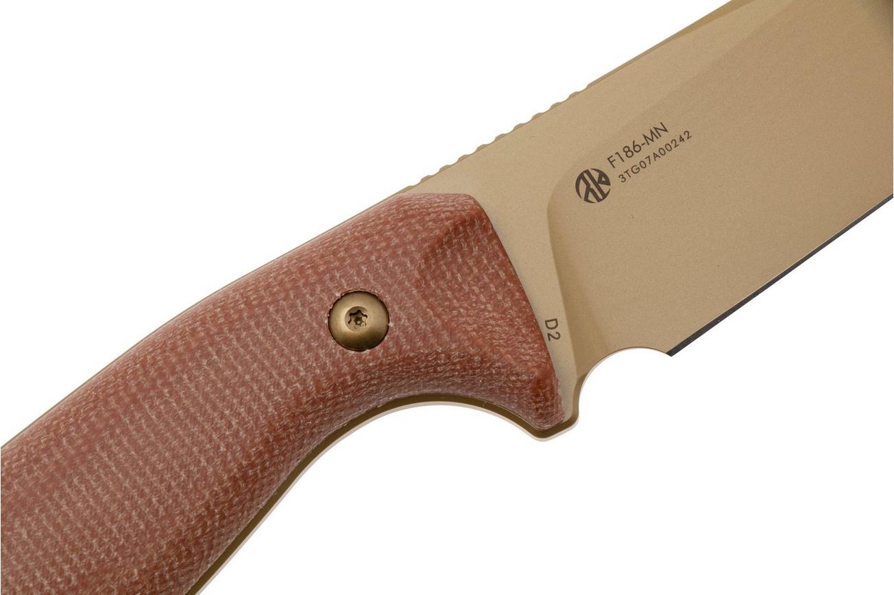 Ruike F186-MN Gold PVD D2, Brown Micarta, vaststaand mes