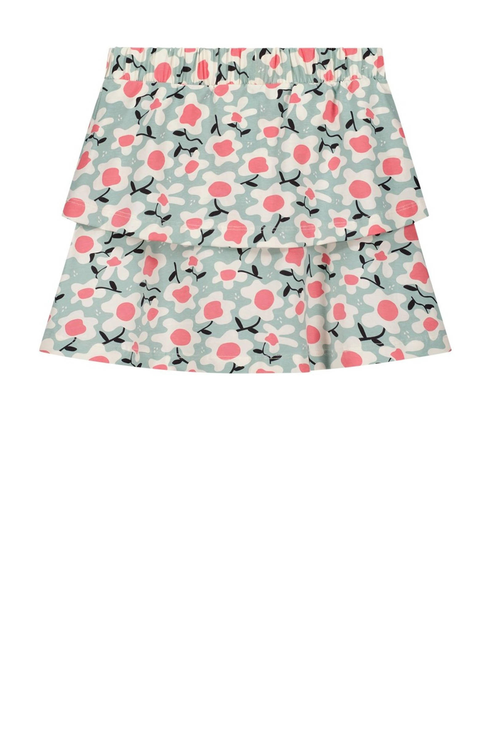 Moodstreet gebloemde rok mintgroen/roze/ecru