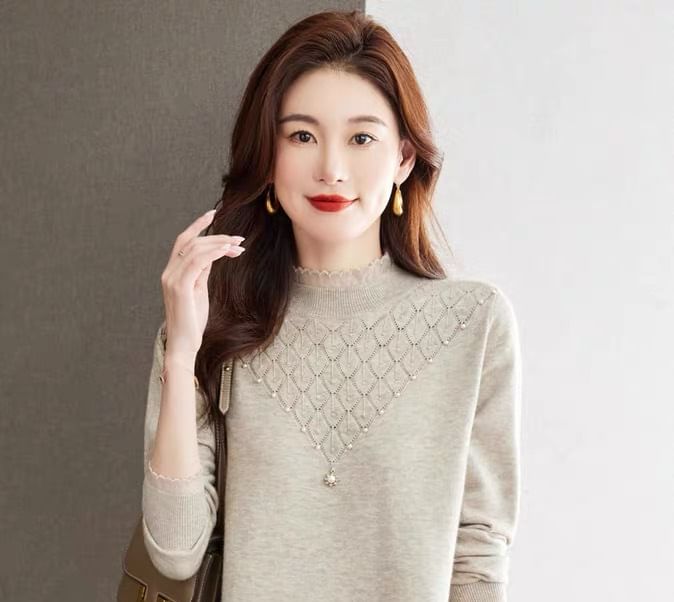 Jeonseon - Mini A-lijn jurk met lange mouwen en een mockneck, effen breisel