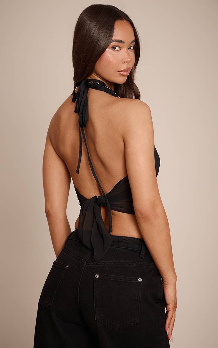 Noir Top En Mousseline Col Bénitier Avec Détails Cloutés