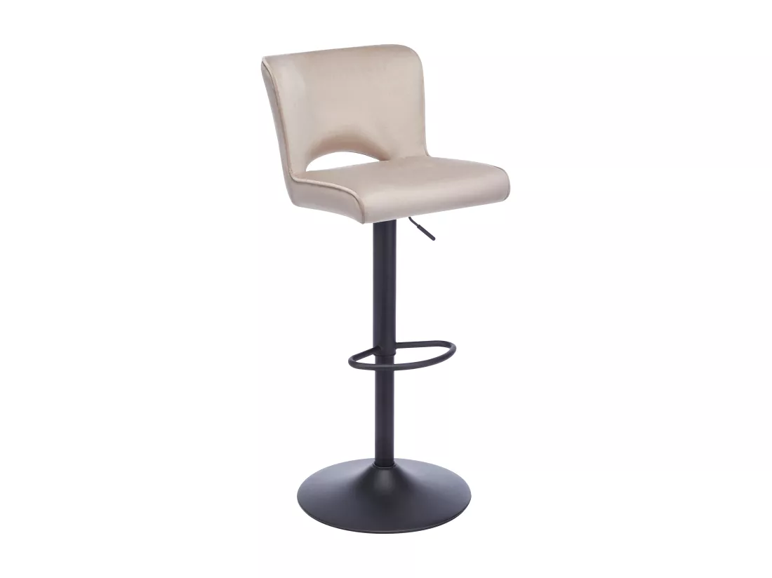 Lot de 2 tabourets de bar en velours et métal noir - Hauteur réglable - Beige - MIRIALO