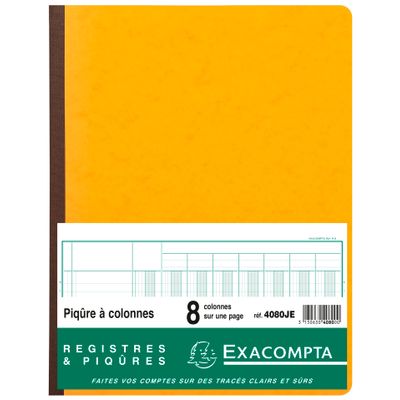 Exacompta - Piqûre comptable - 8 colonnes par page - 32 x 25 cm - 80 pages - jaune