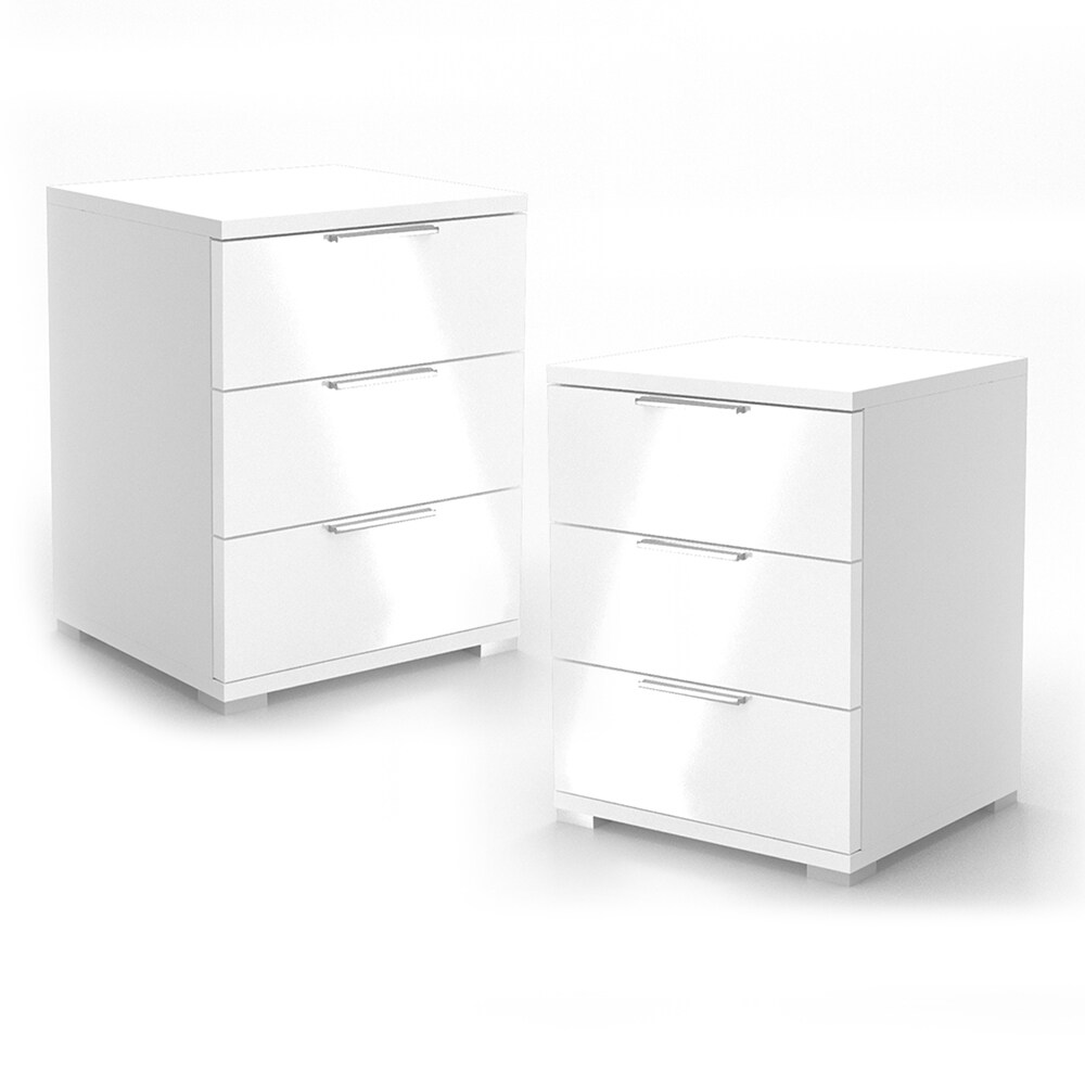 VICCO 2x Nachtschrank Kommode Nachttisch Schublade Schlafzimmer Weiß Hochglanz