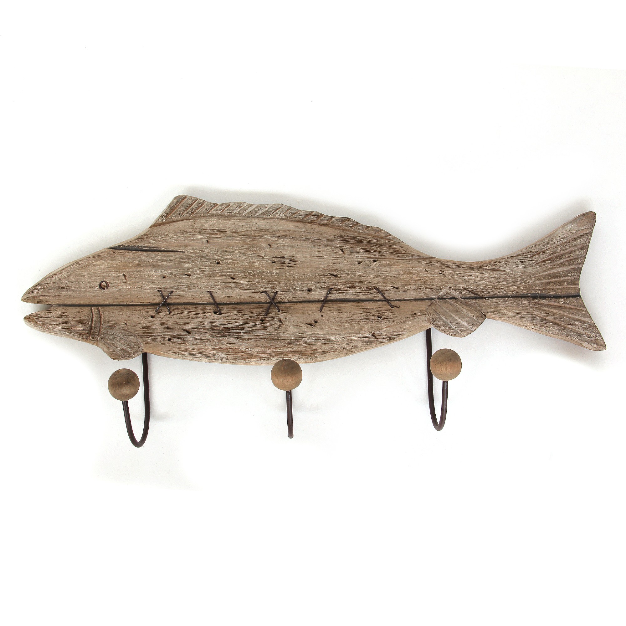 3er Hakenleiste 'Fisch', natur, B 60 cm, H 30 cm, L 10 cm von fischer's lagerhaus