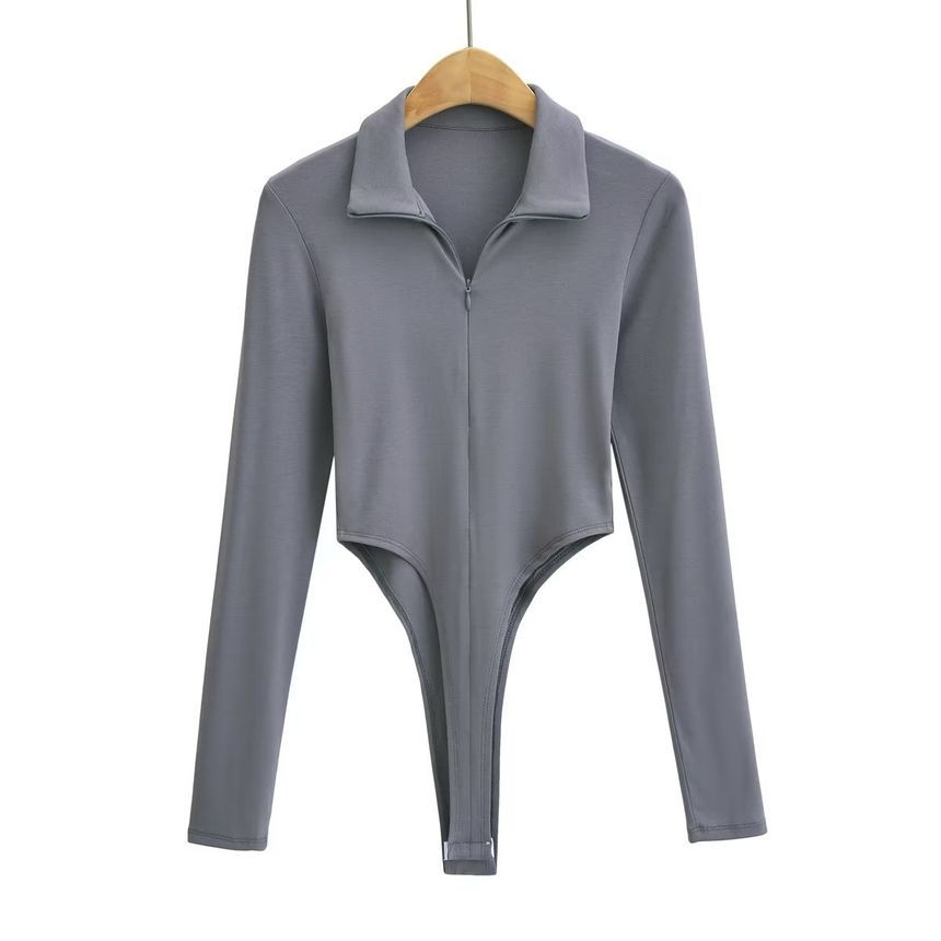 Osion - Bodytop met lange mouwen, nephals en rits