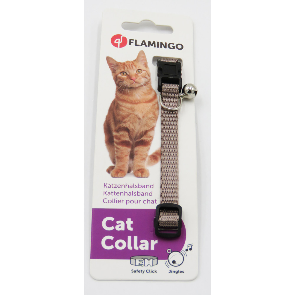 Collier réglable de 19 à 30 cm. Taupe avec clochette. Pour chat.