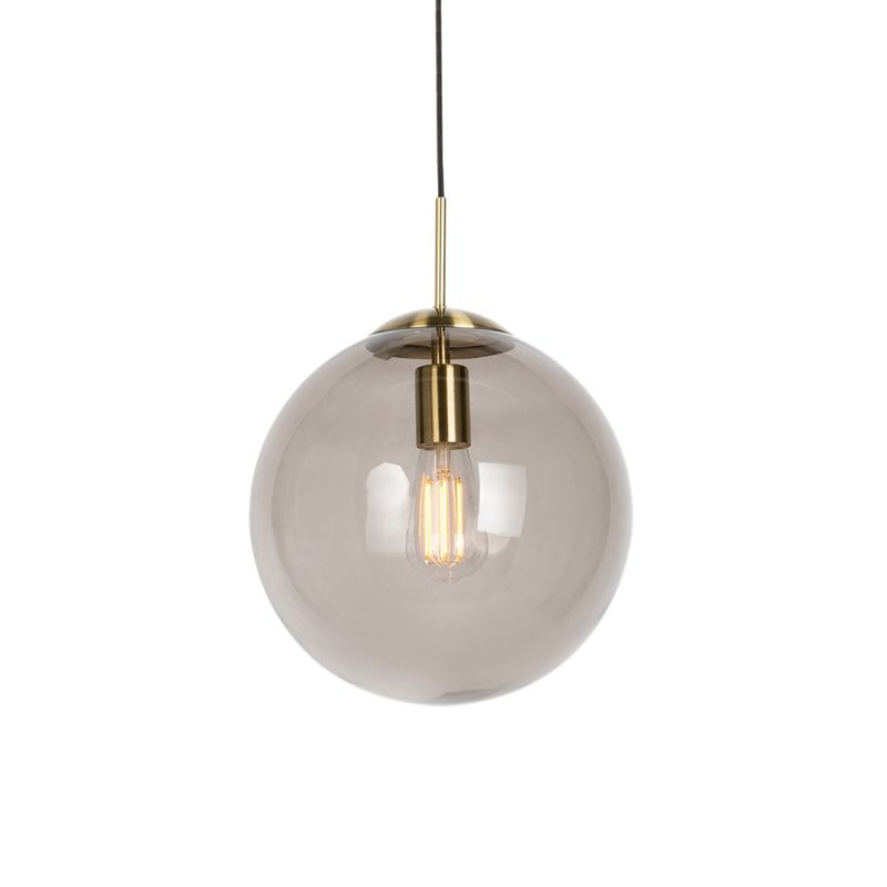 Moderne hanglamp messing met smoke glas 30 cm - Ball