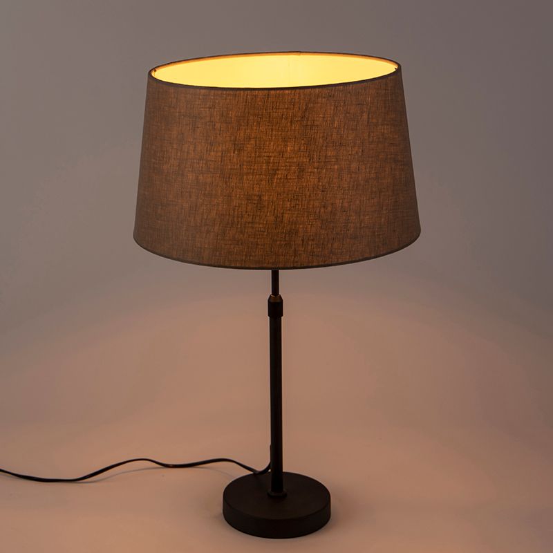 Tafellamp zwart met linnen kap taupe 35 cm verstelbaar - Parte