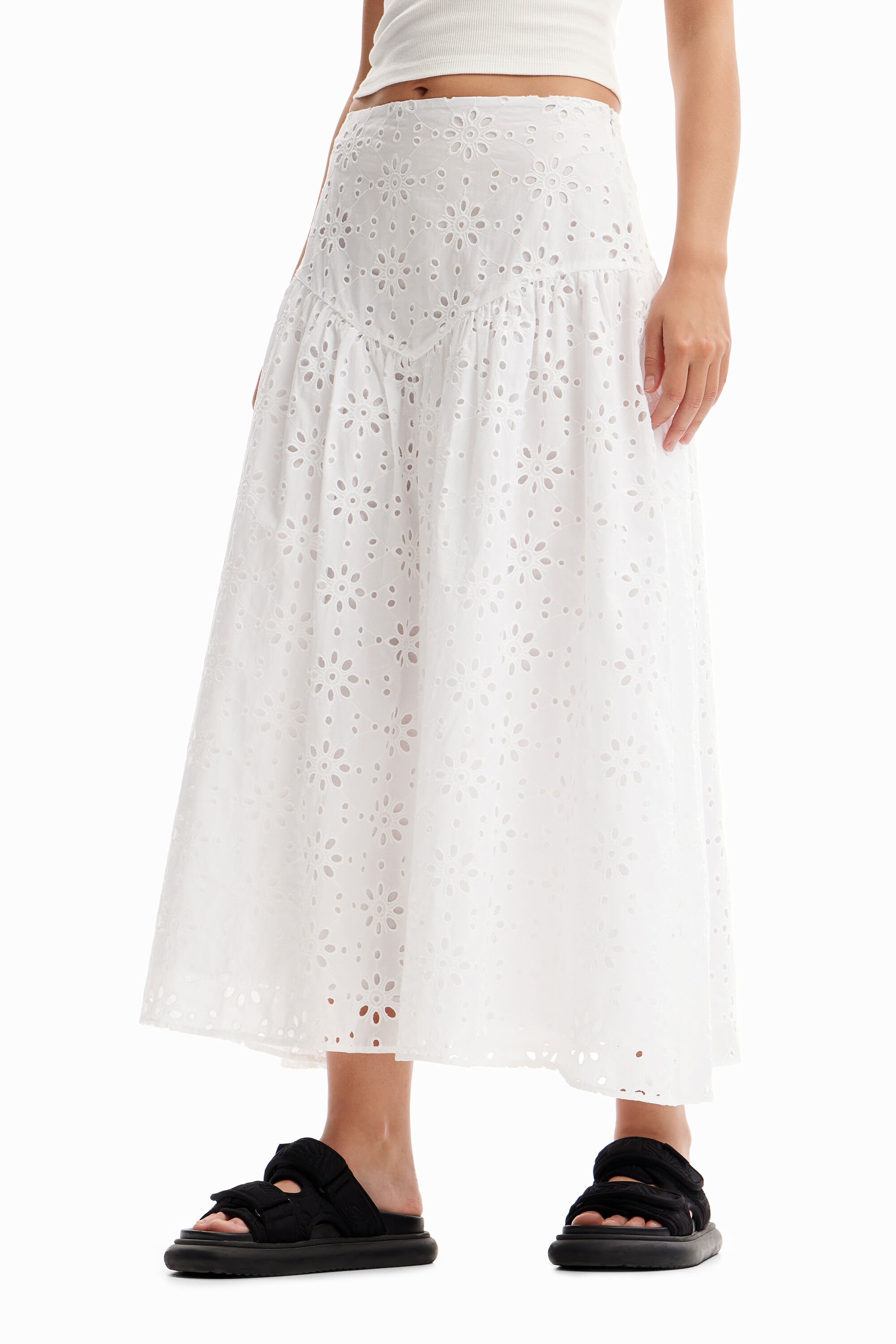 Jupe midi broderie suisse