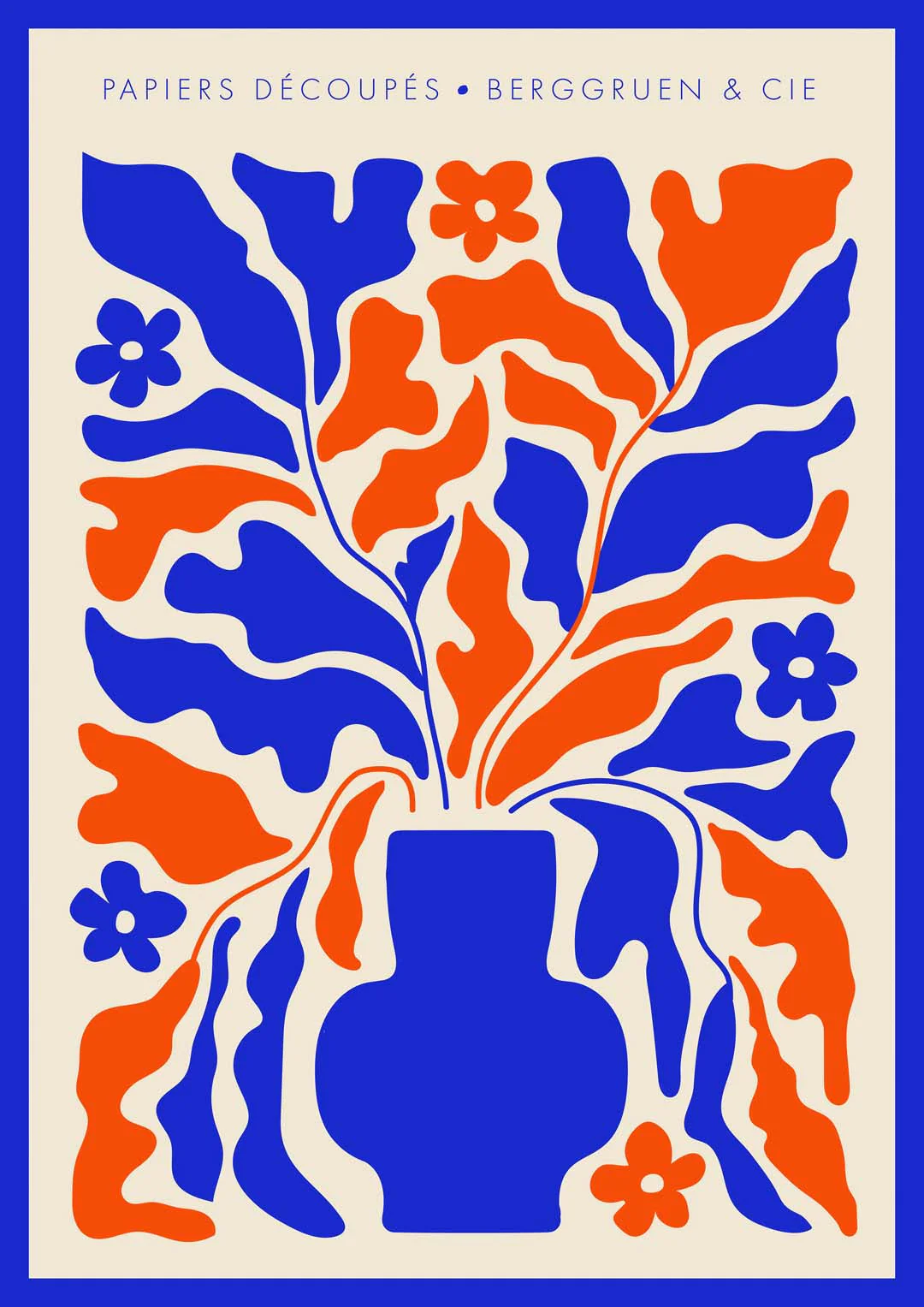 Retro Florals Blau und Orange Papiers Découpés Kunstausstellung
