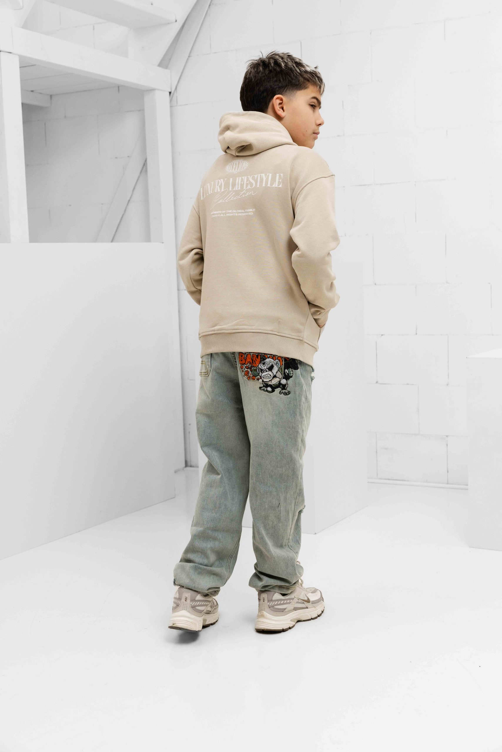 Malelions Relaxed Lifestyle Zip Hoodie Kids Beige