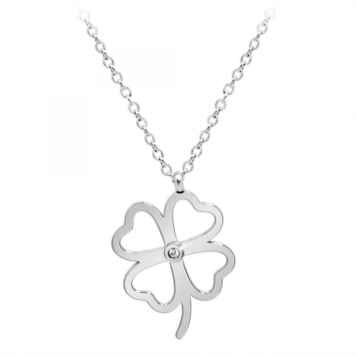 Collier trèfle SC Crystal orné d'un véritable diamant blanc