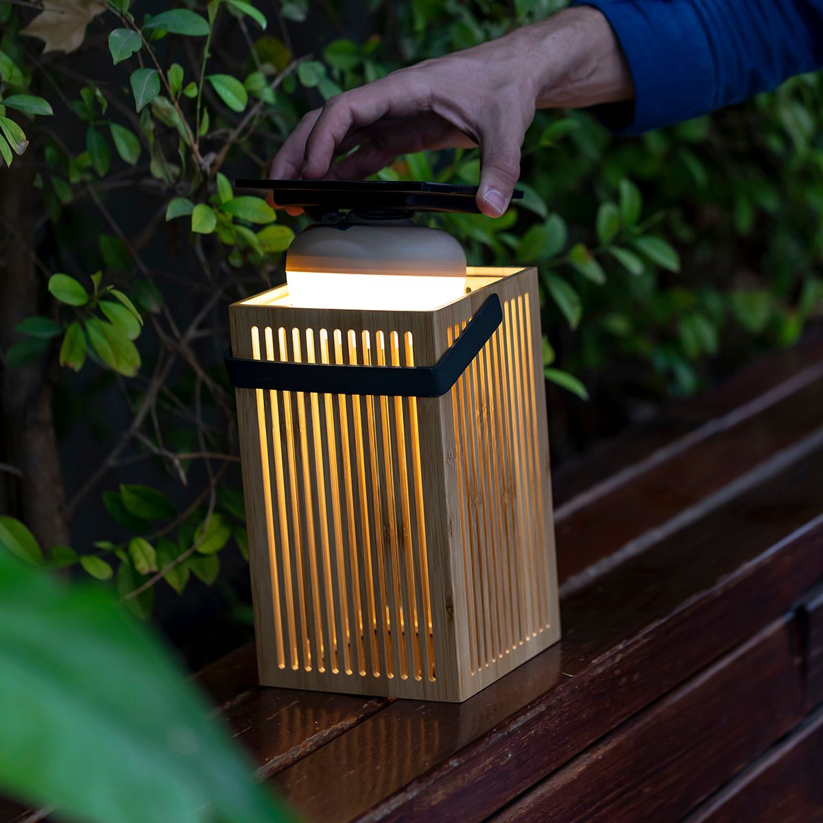 Tafellamp bamboe incl. LED dimbaar IP54 solar oplaadbaar met afstandsbediening - Okinawa