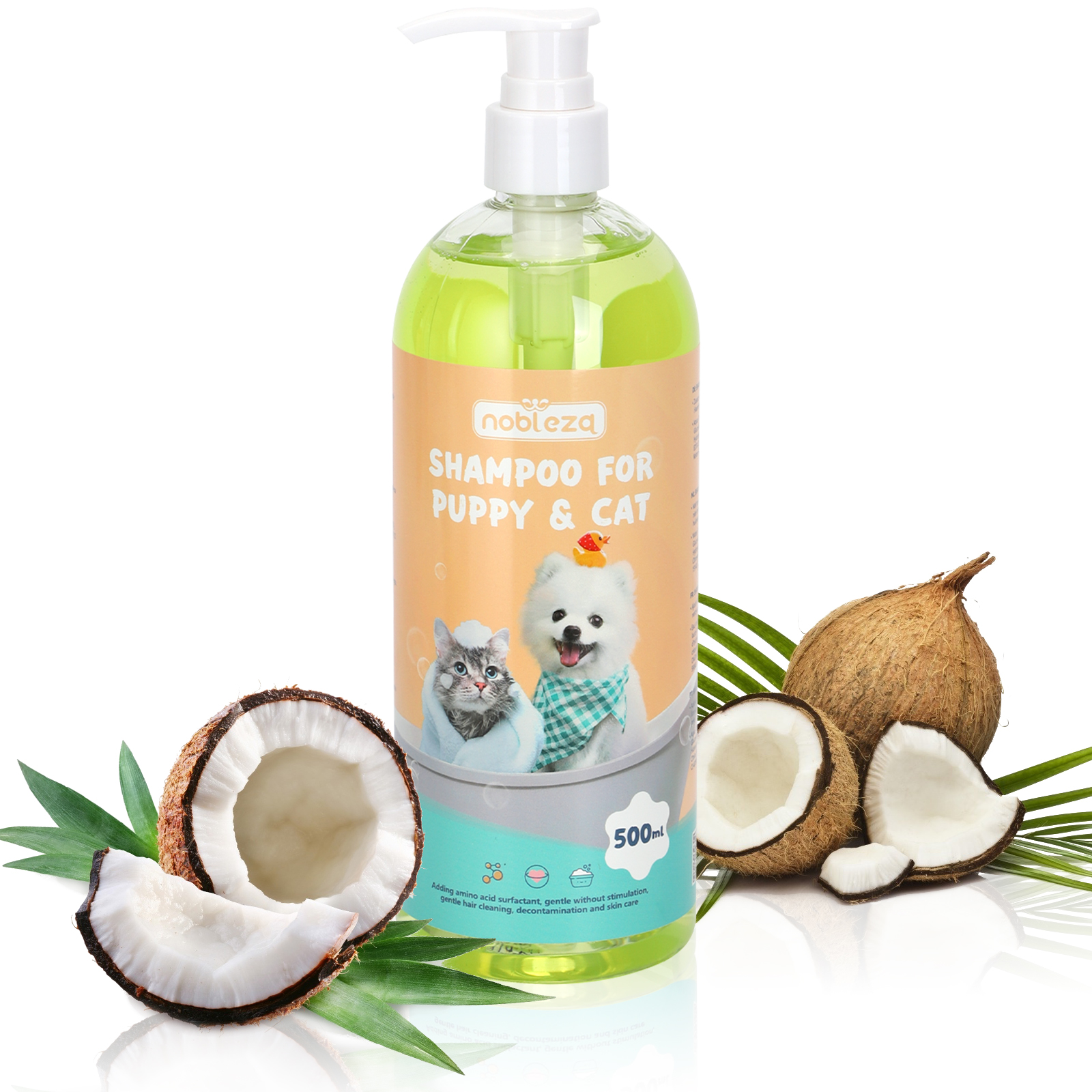 Shampoo Nobleza Muito Suave à Base de Água para Cães e Gatos, Especial para Filhotes, Shampoo para Cães com Pele Sensível com Fragrância Natural de Coco, Sem Ardência e Sem Álcool, Silicone, SLS, Parabenos (500ml)