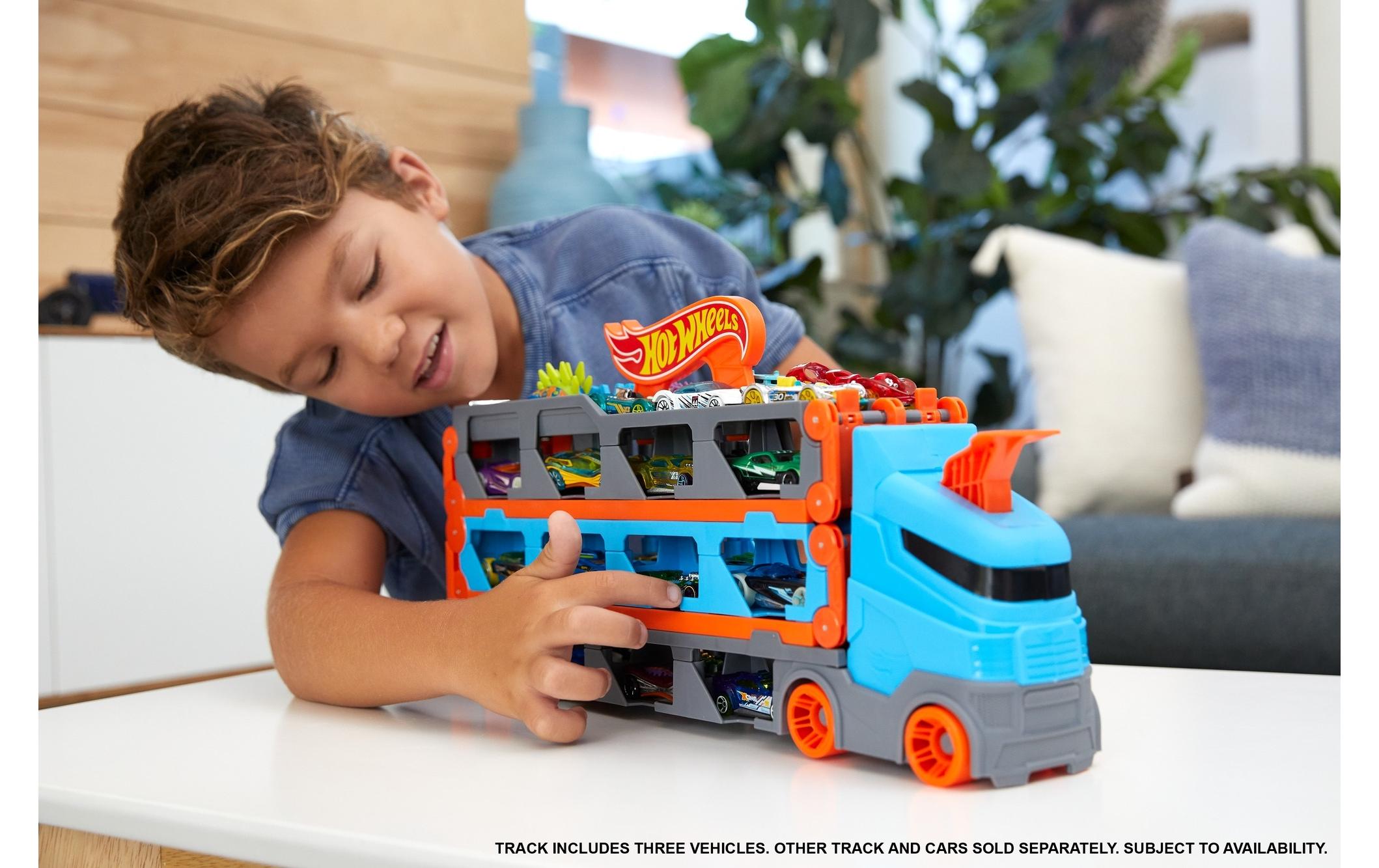 City 2-in-1 Rennbahn-TransporterLKW mit Rennbahn und Autos