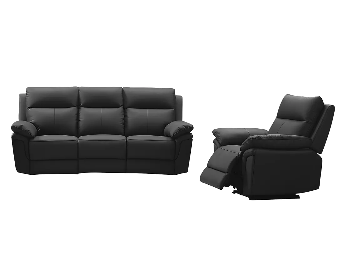 Canapé 3 places et un fauteuil relax en cuir de buffle PAKITA - Noir