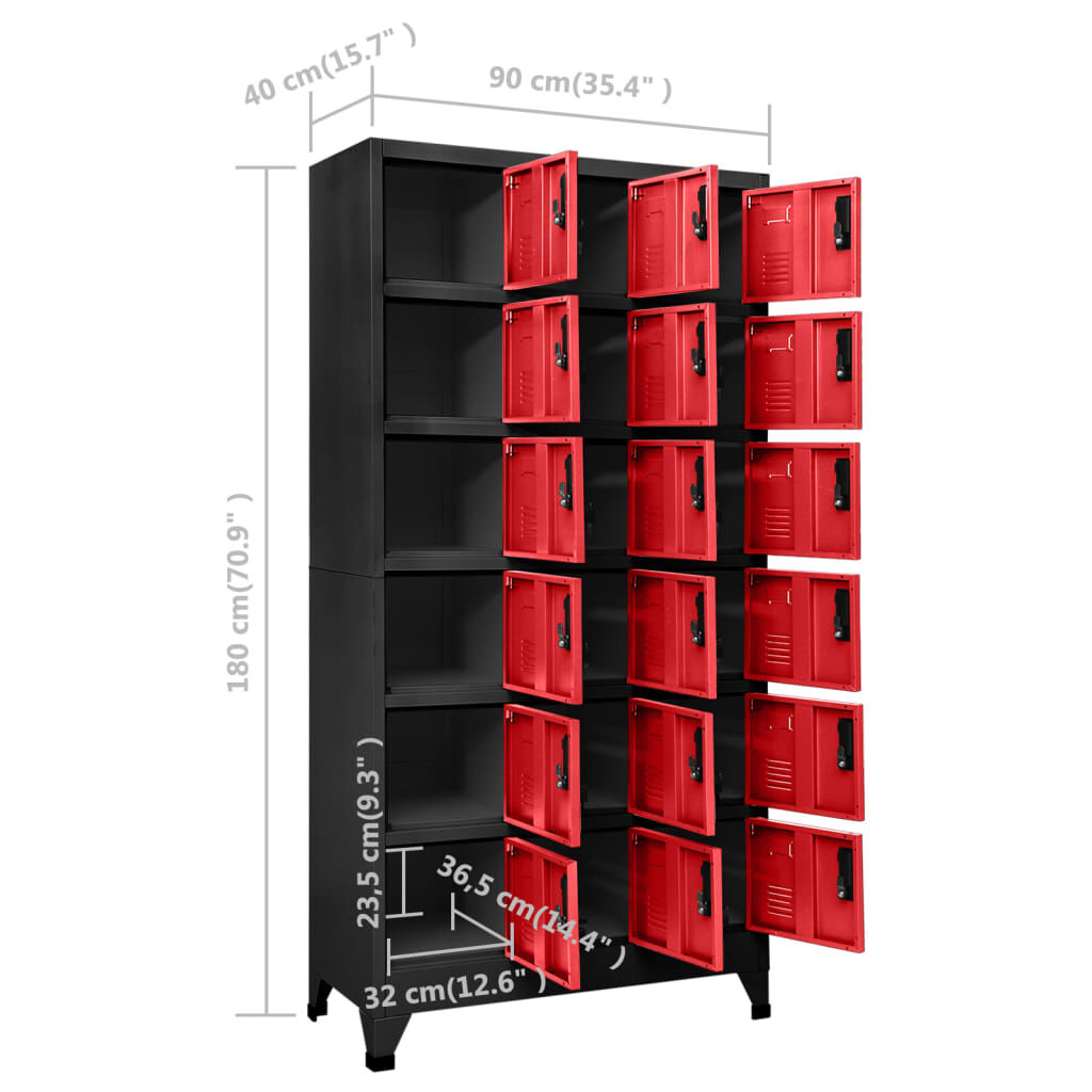vidaXL Afsluitbare kast antraciet/rood 90x40x180 cm staal