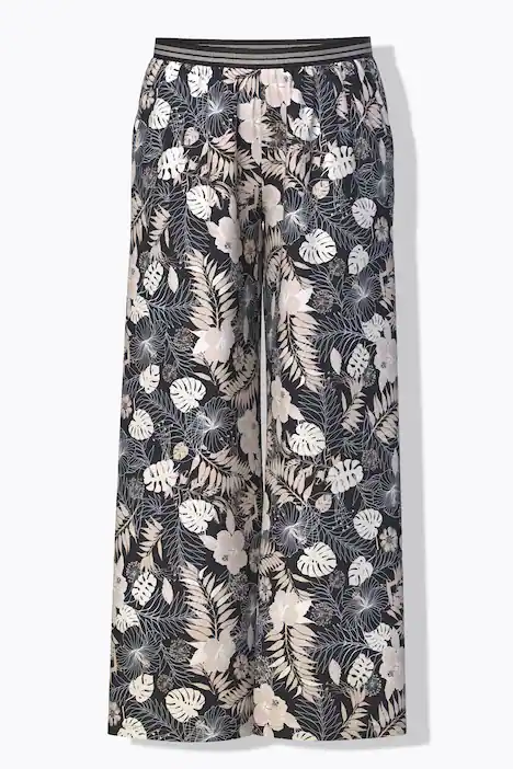 Pyjama, Blätter, V-Ausschnitt, ärmellos, Taschen, schwarz