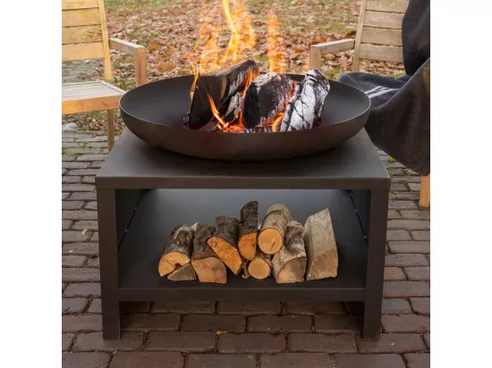 Brasero en acier avec range bois - Noir - D 80,8 x H 63,2 cm
