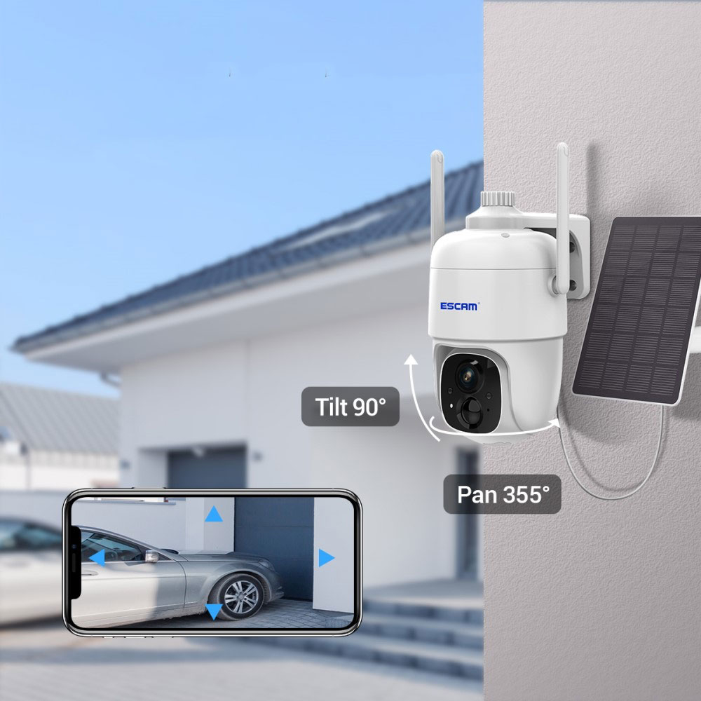 WiFi Solar IP Kamera 3MP 1296p mit 2-Wege-Audio / Infrarot LED's Nachtsichtfunktion / Micro SD / Wandhalterung iOS/Android (IP66) - Weiss