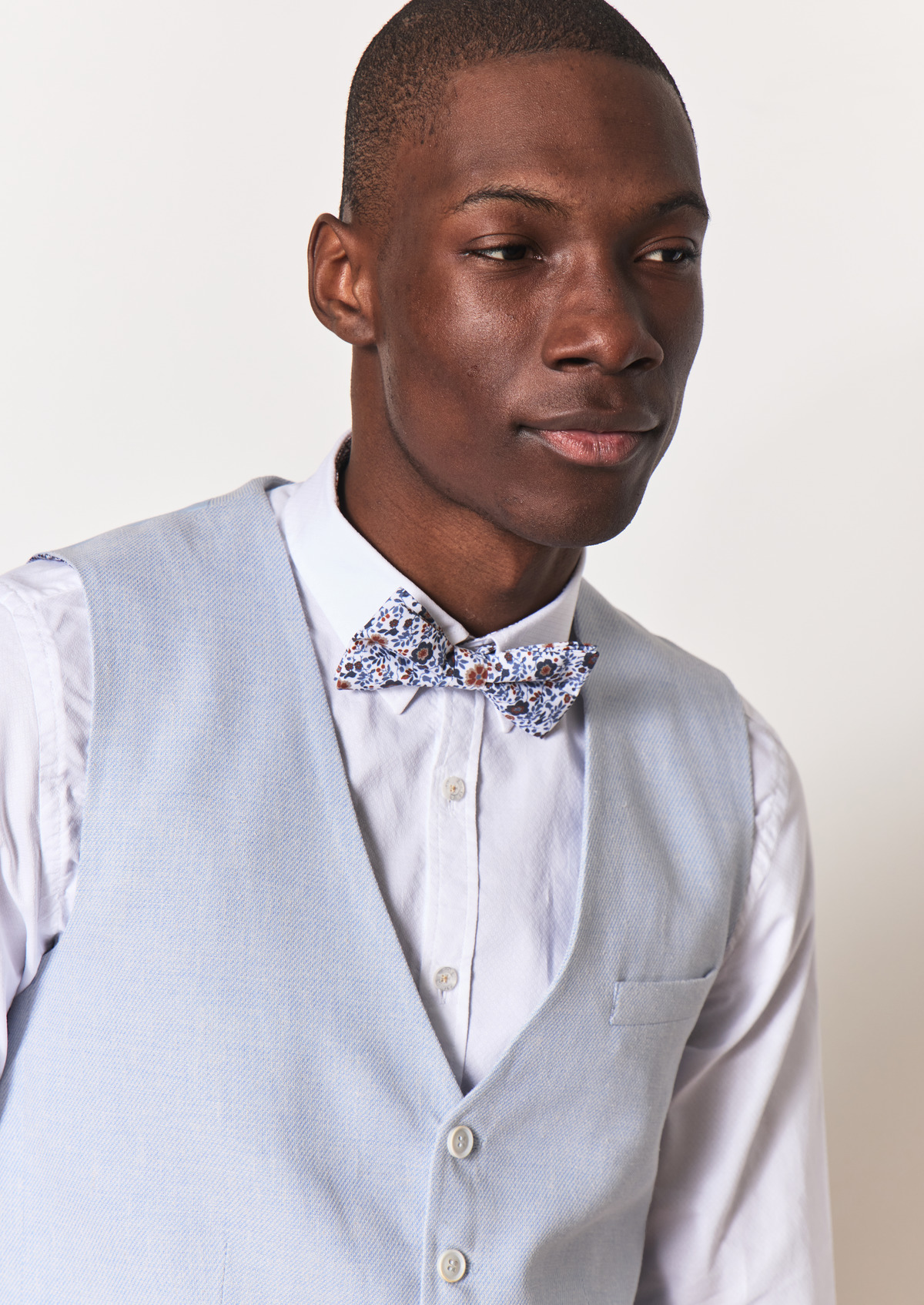 Gilet casual en coton et lin mélangés unis bleu ciel