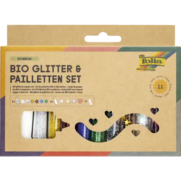 BIO Glitter-Set, 10 Dosen +1 Kleber 90g