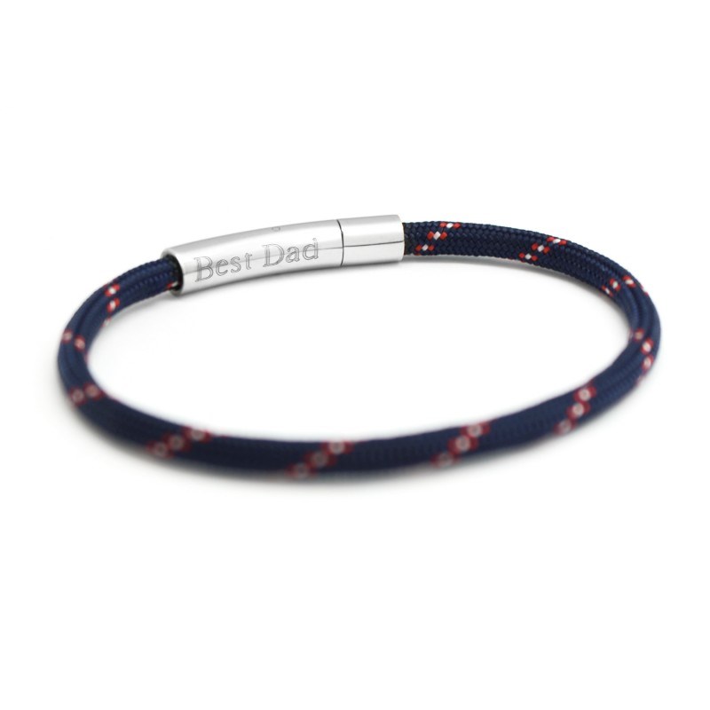 Bracelet cordon rouge et bleu - Acier inoxydable - gravure BEST DAD