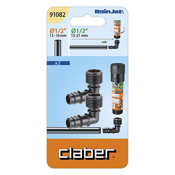 Lot de 2 coudes fileté 90° 15/21 mm Claber