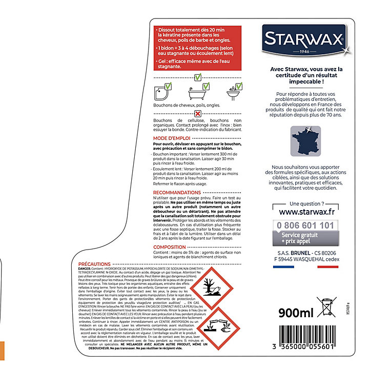 Déboucheur spécial cheveux Starwax 900ml