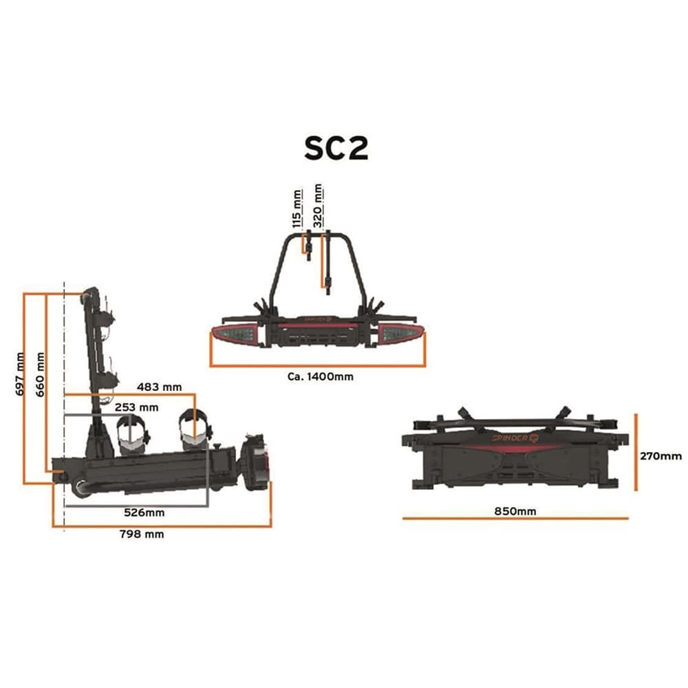 Porte-vélos coulissant sur attelage SPINDER SC2 noir
