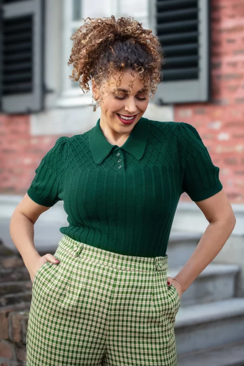 Emmy Design The Tiptop merino wol gebreide top in flessengroen