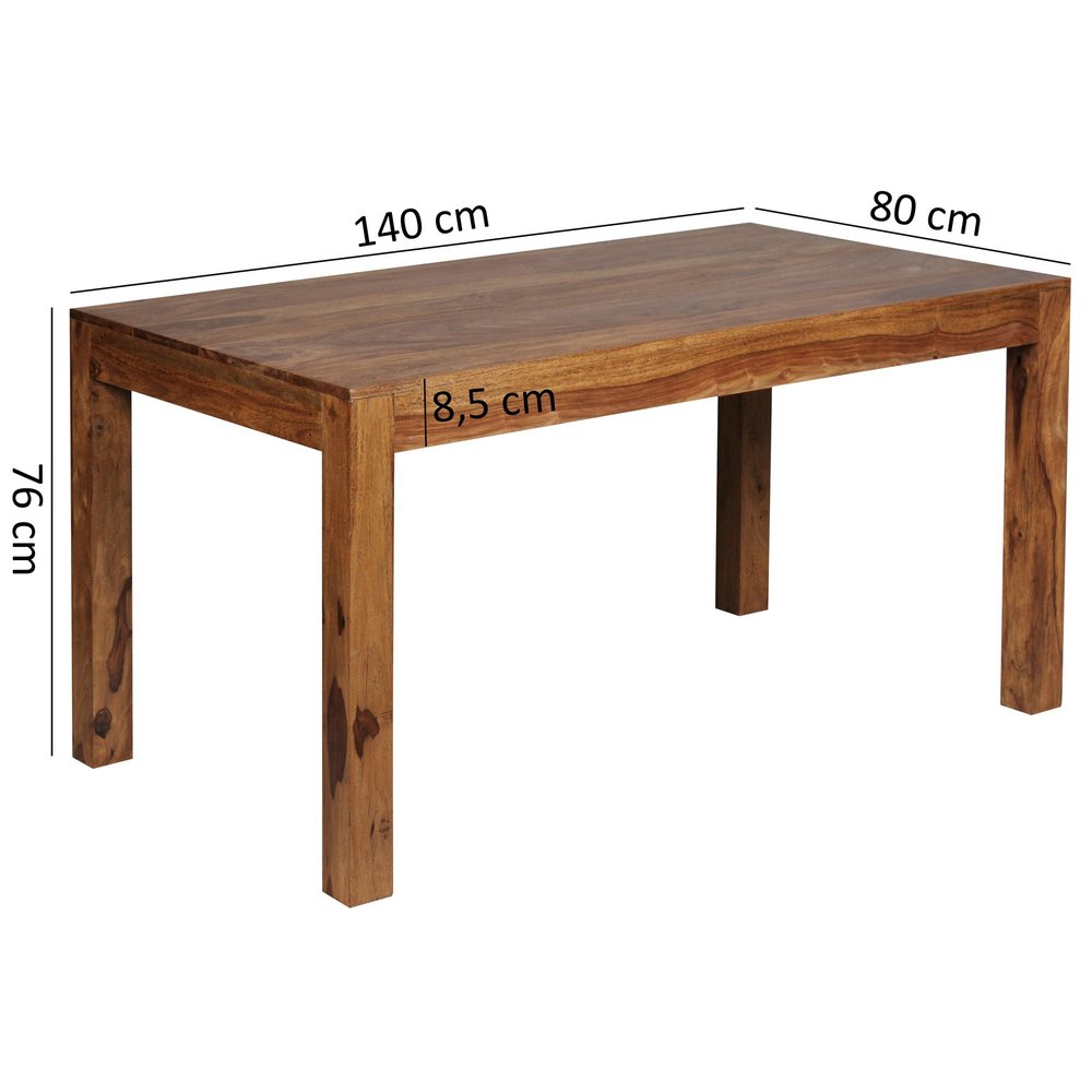 KADIMA DESIGN Massiver Sheesham Esstisch, 140x80 cm, modernes Design, stabile Standbeine, einfache Pflege, ideal für Esszimmer und Küche