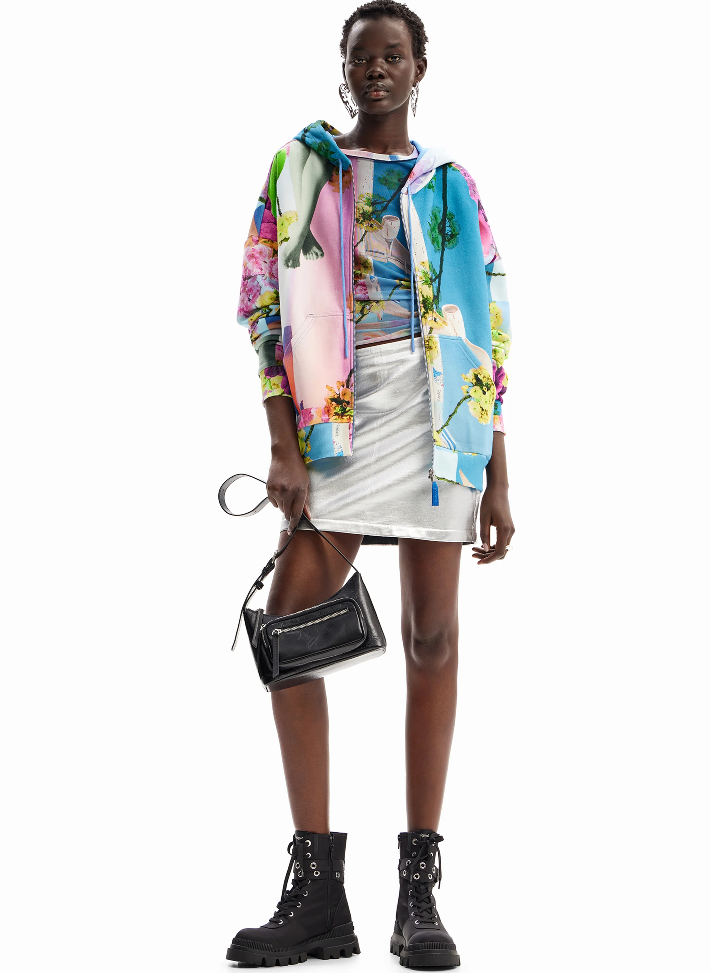 Sweat col capuche imprimé en coton | Multicolore