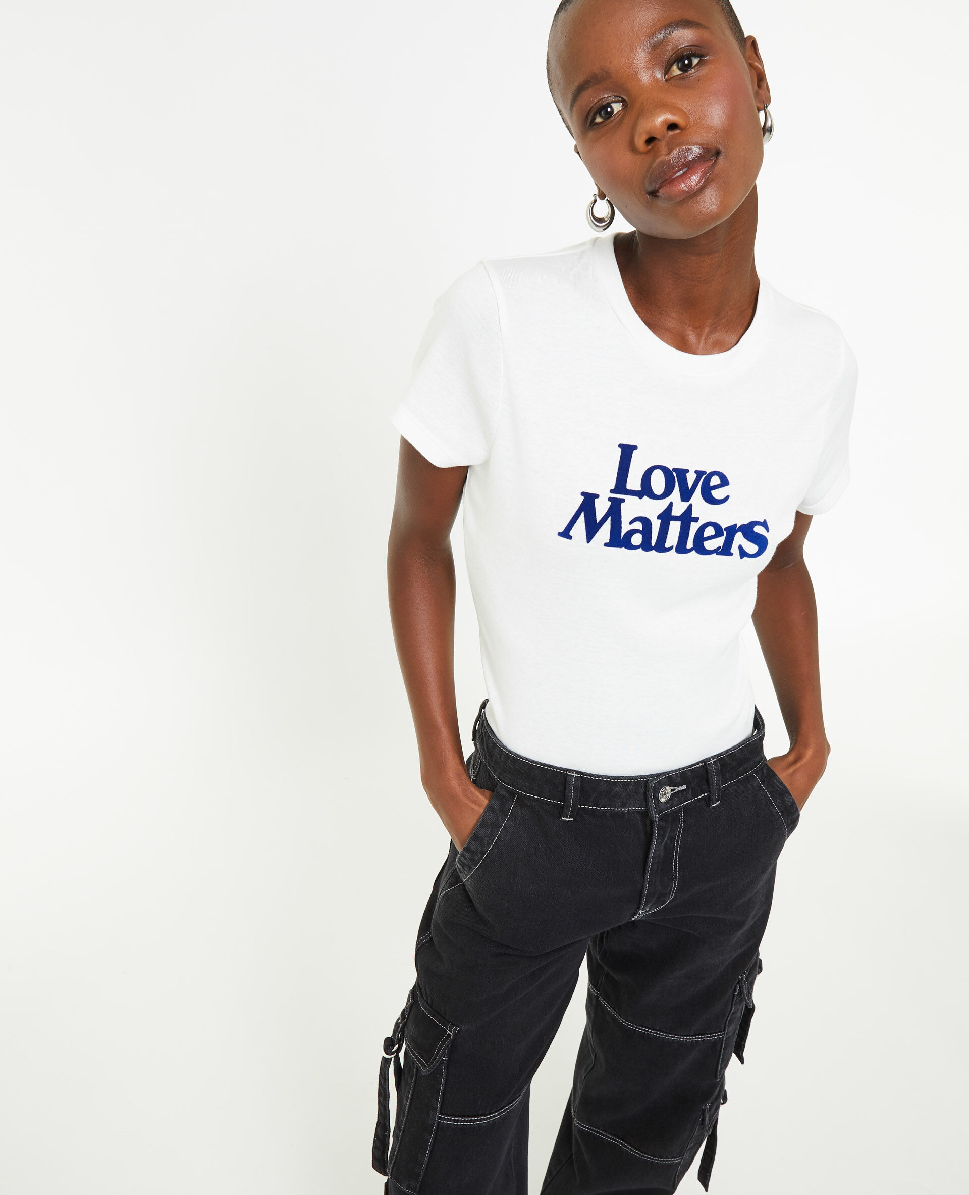 T-shirt manches courtes avec flocage velours - Blanc
