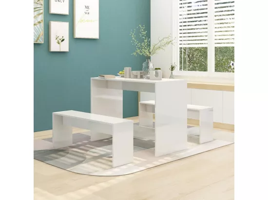 Ensemble à manger 3 pcs Blanc brillant Bois d'ingénierie