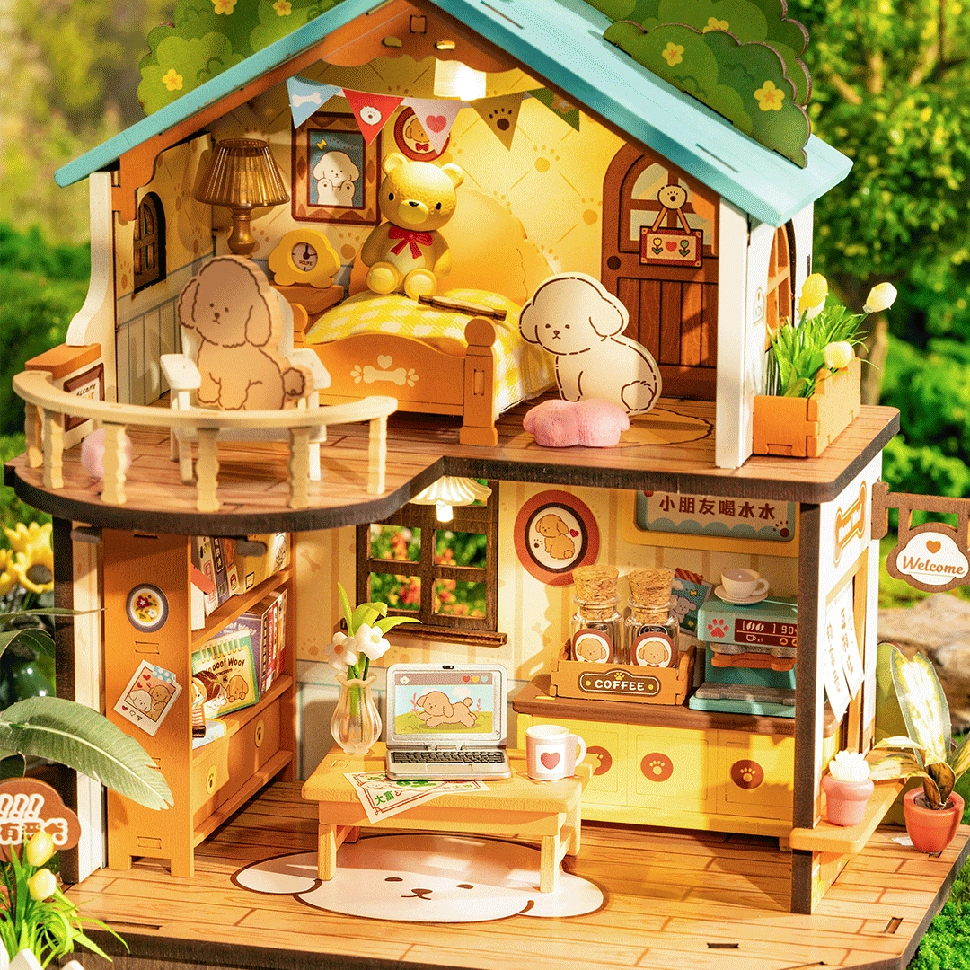 (230-tlg. Set) Rolife Modell Bausatz DIY Miniatur Haus mit Licht Home Deko für Erwachsene (DG169) - Puppy’s Cozy Villa