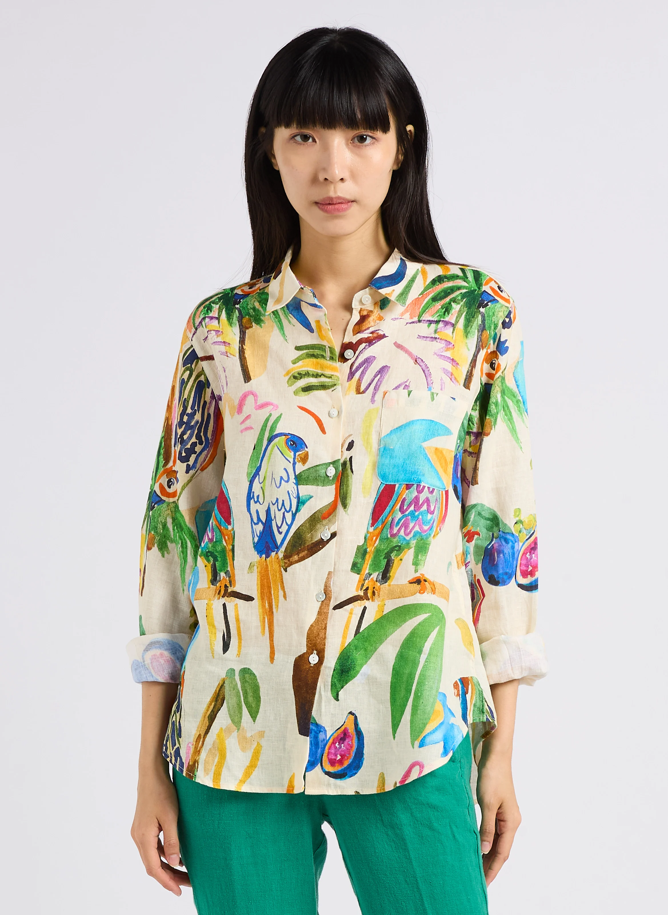 PERRUCHES - Chemise imprimée en lin| Multicolore