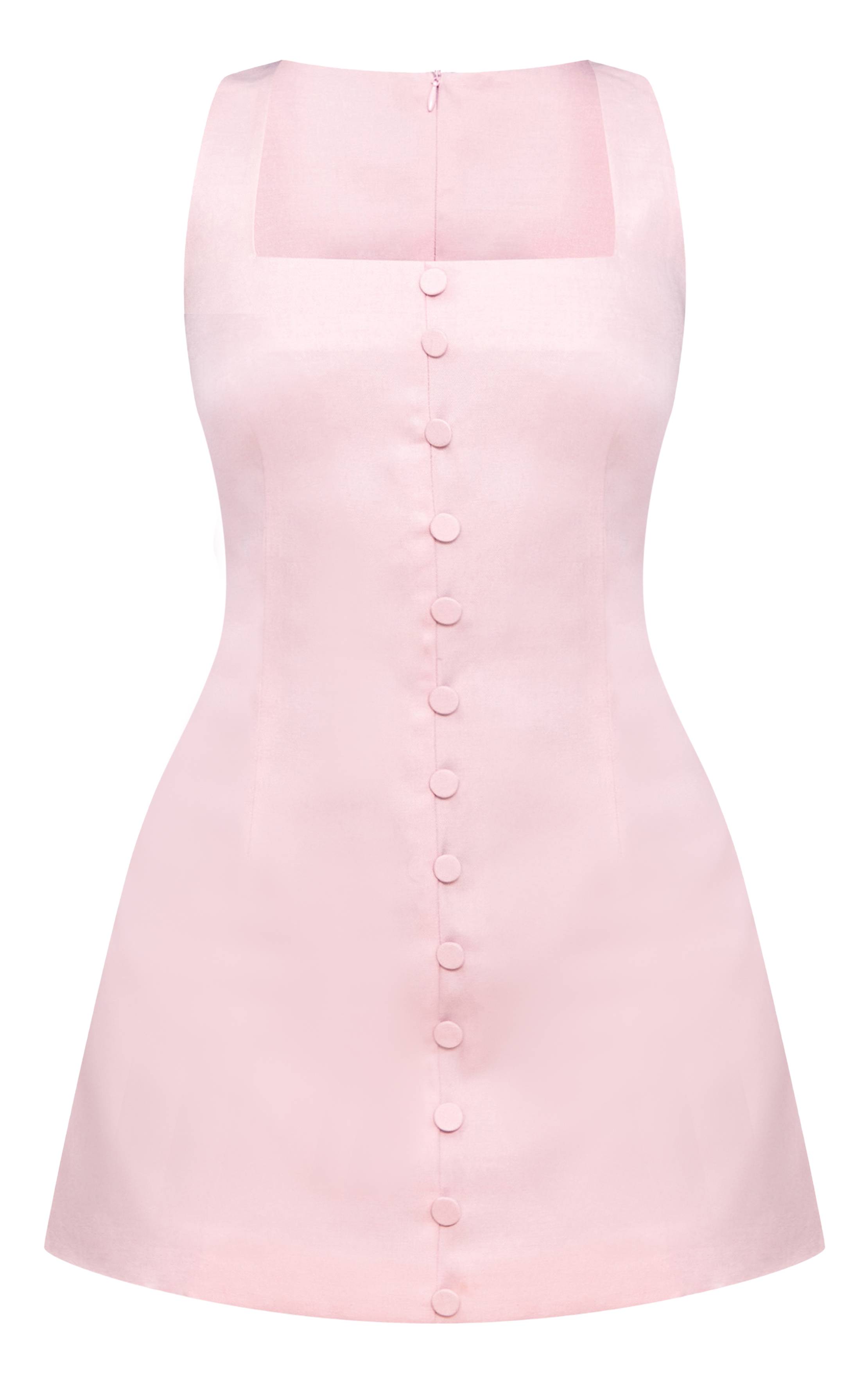 Rose Robe Mini Droite Tissée Avec Détails De Boutons